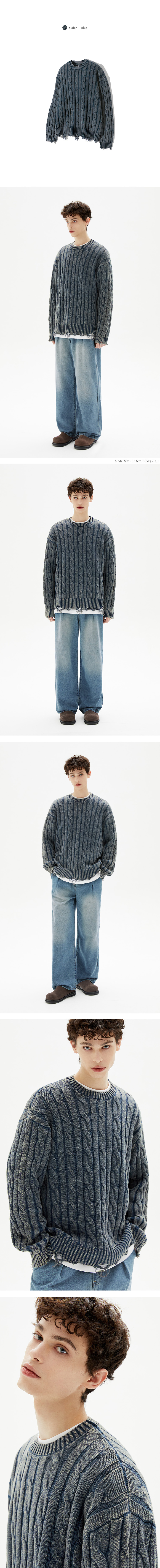 ★TRILLION★ Vintage washed damaged cable knit BROWN TRSKN21 MUSINSA | TRILLION Vintage washed damaged cable knit (BROWN)