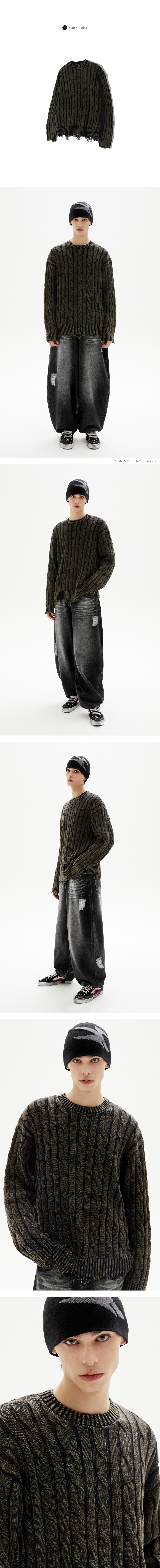 ★TRILLION★ Vintage washed damaged cable knit BROWN TRSKN21 MUSINSA | TRILLION Vintage washed damaged cable knit (BROWN)