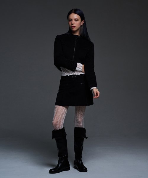 [NF] BIKER PINTUCK MINI SKIRT (BLACK)_F24QD865