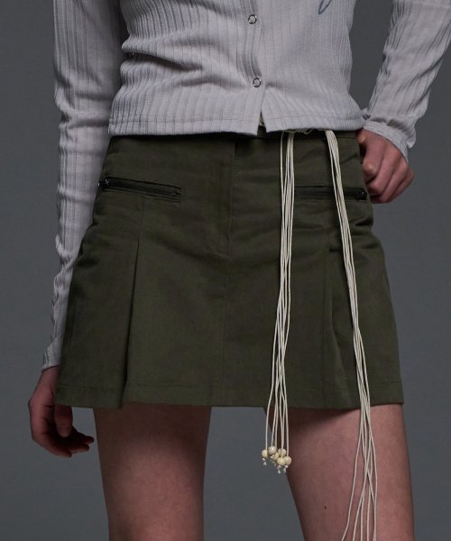 [NF] BIKER PINTUCK MINI SKIRT (KHAKI)_F24QD865