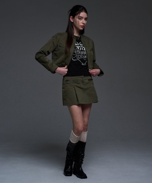 [NF] BIKER PINTUCK MINI SKIRT (KHAKI)_F24QD865