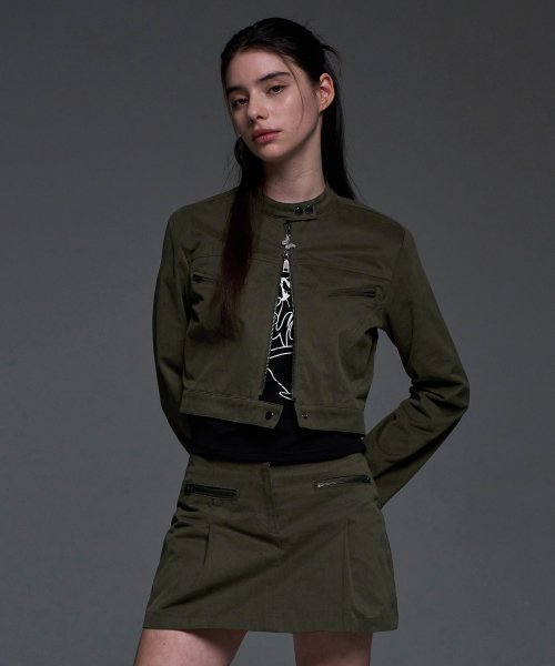 [NF] BIKER PINTUCK MINI SKIRT (KHAKI)_F24QD865