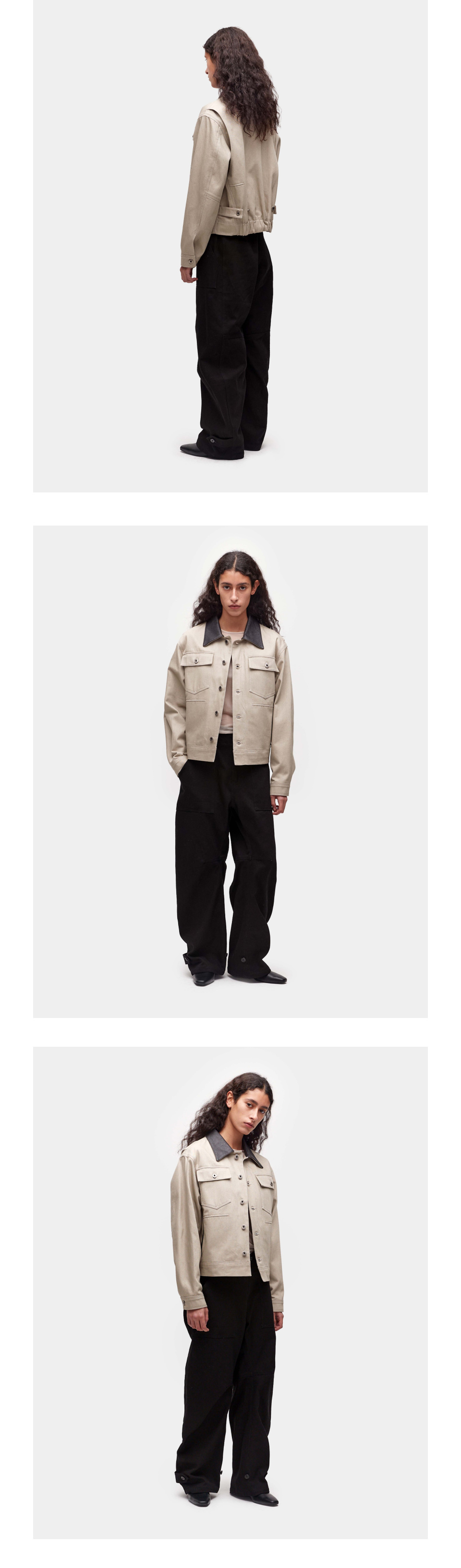 MUSINSA公式 | COOR Leather patchwork field jacket (sand beige)