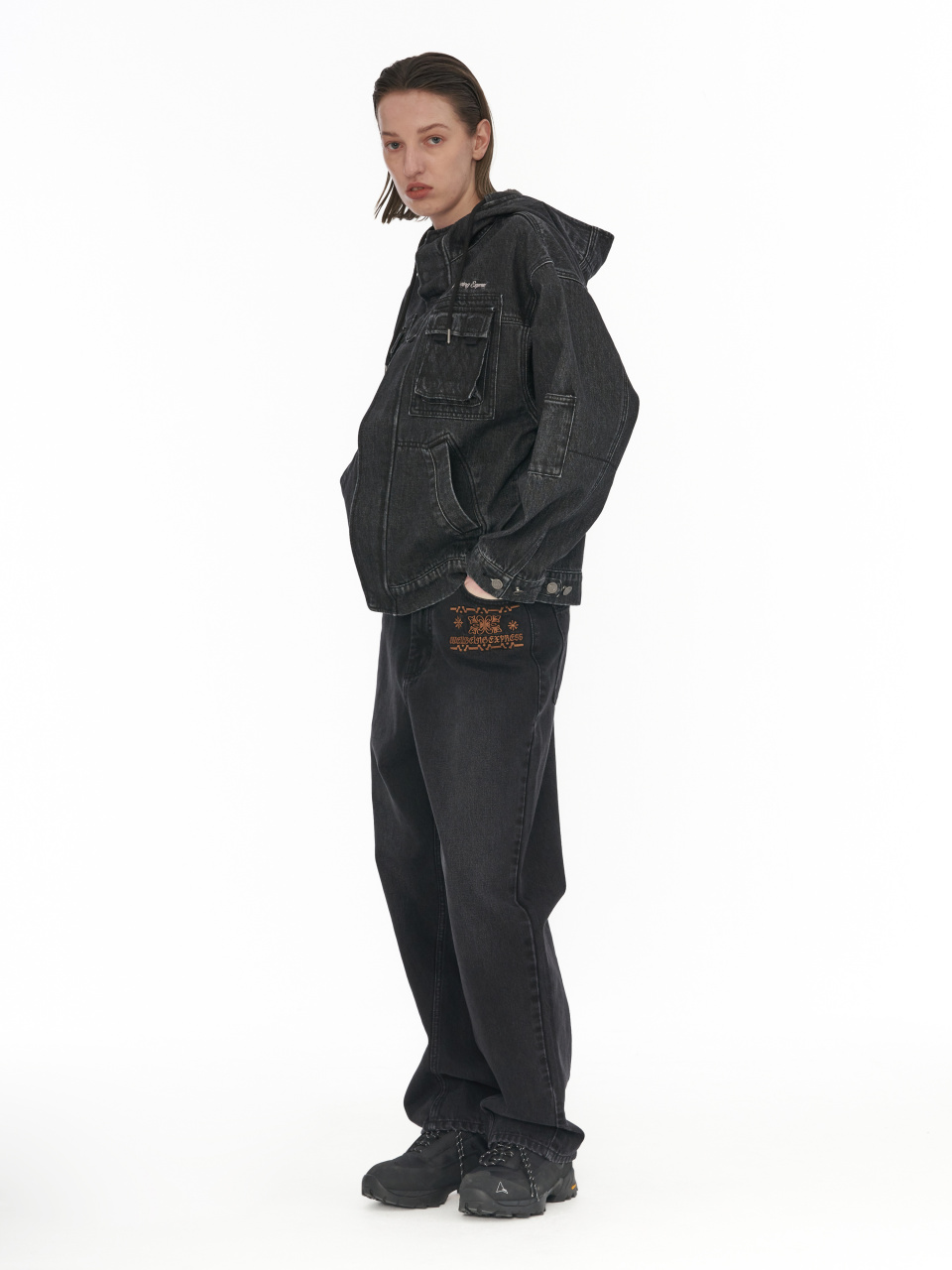 MUSINSA | WELLBEING EXPRESS Hooded Denim Jacket Black