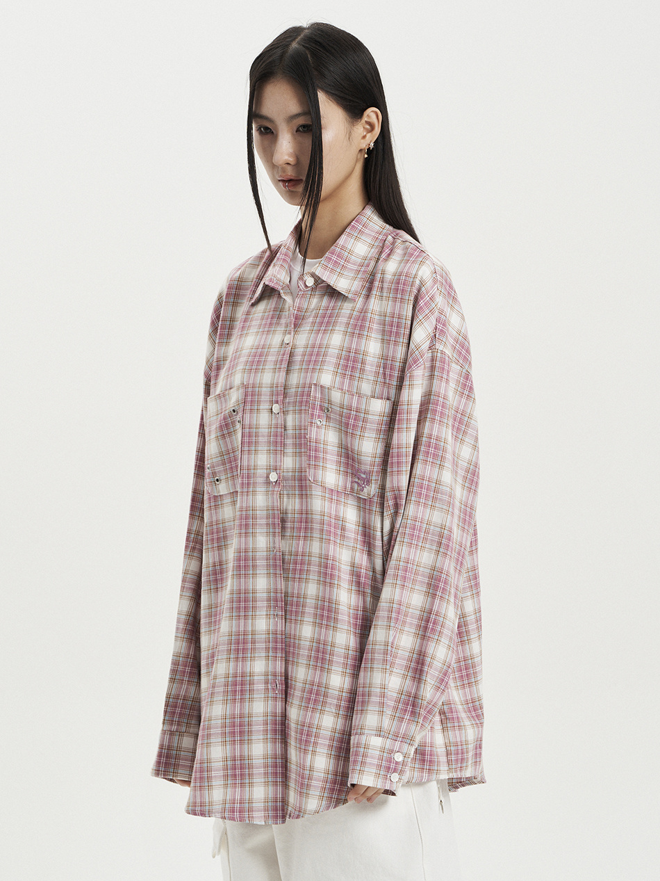 K-POPアイドル着用] OVER CHECK SHIRT / PINK | ファッション通販