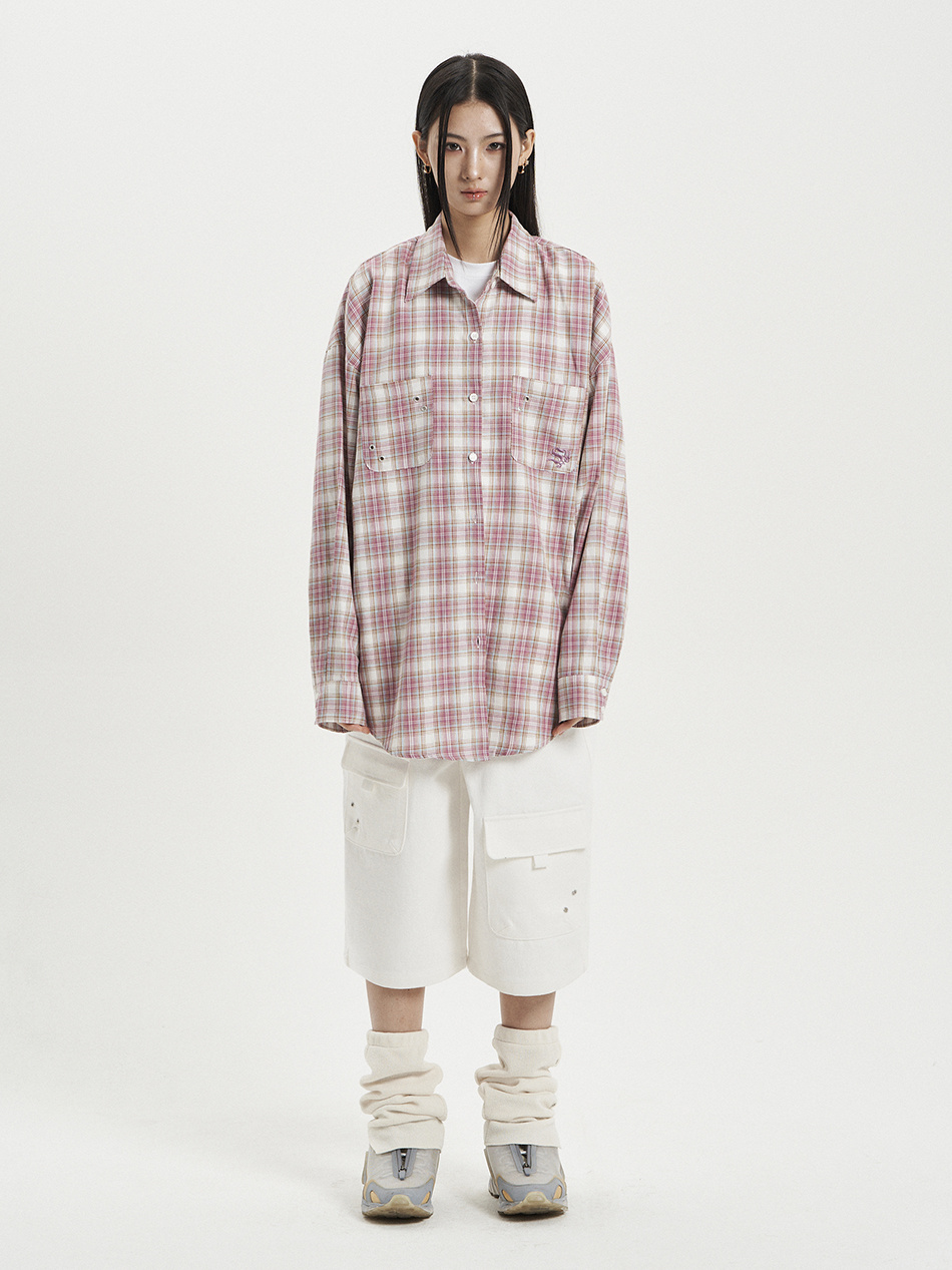 K-POPアイドル着用] OVER CHECK SHIRT / PINK | ファッション通販