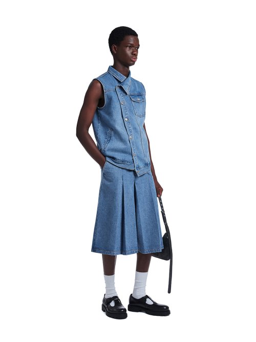 Asymmetric Denim Vest Jacket_Blue
