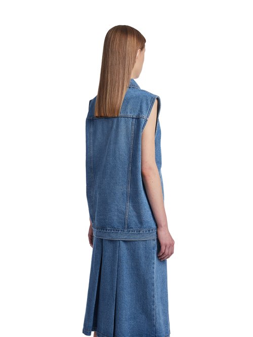 Asymmetric Denim Vest Jacket_Blue