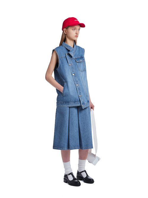 Asymmetric Denim Vest Jacket_Blue