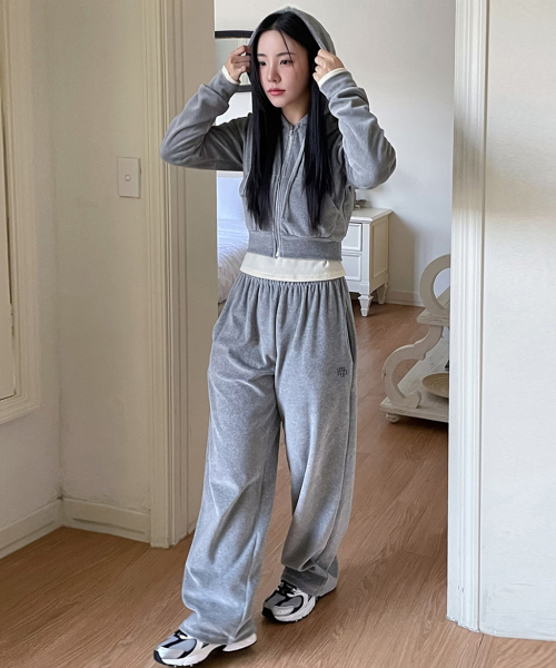 [SET] VELVET TRAINING HOOD ZIPUP PANTS [4color]