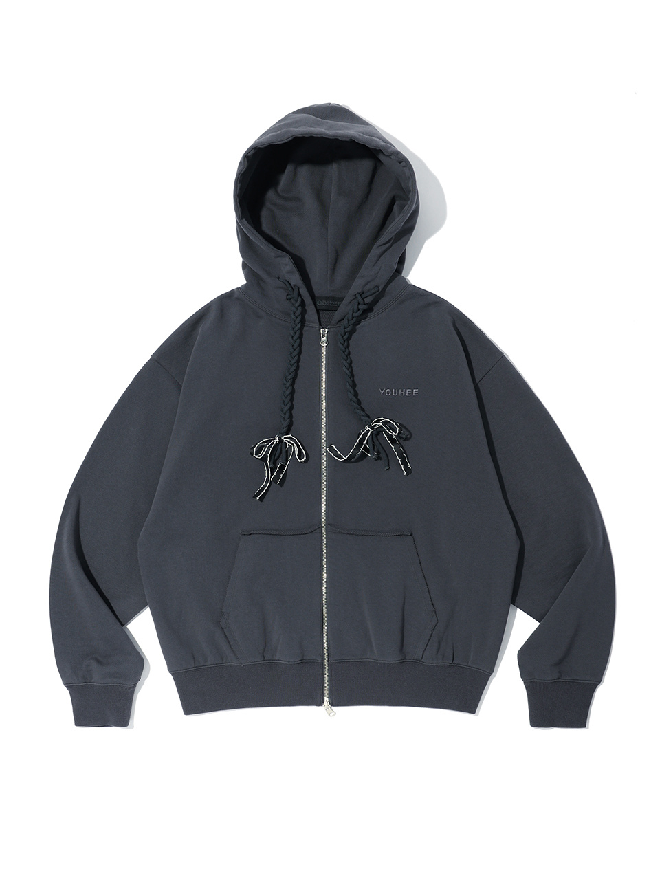 MUSINSA | YOUHEE YOUHEE RIBBON HOOD ZIP-UP BLACK