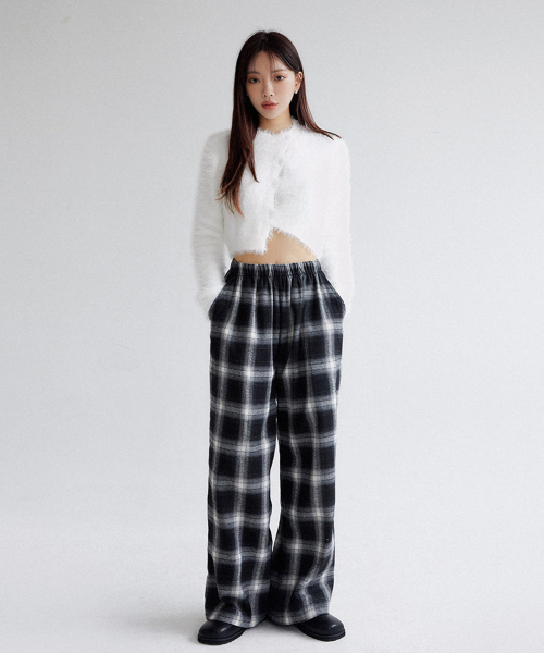 MUAH CHECK WIDE BANDING PANTS [BLACK]