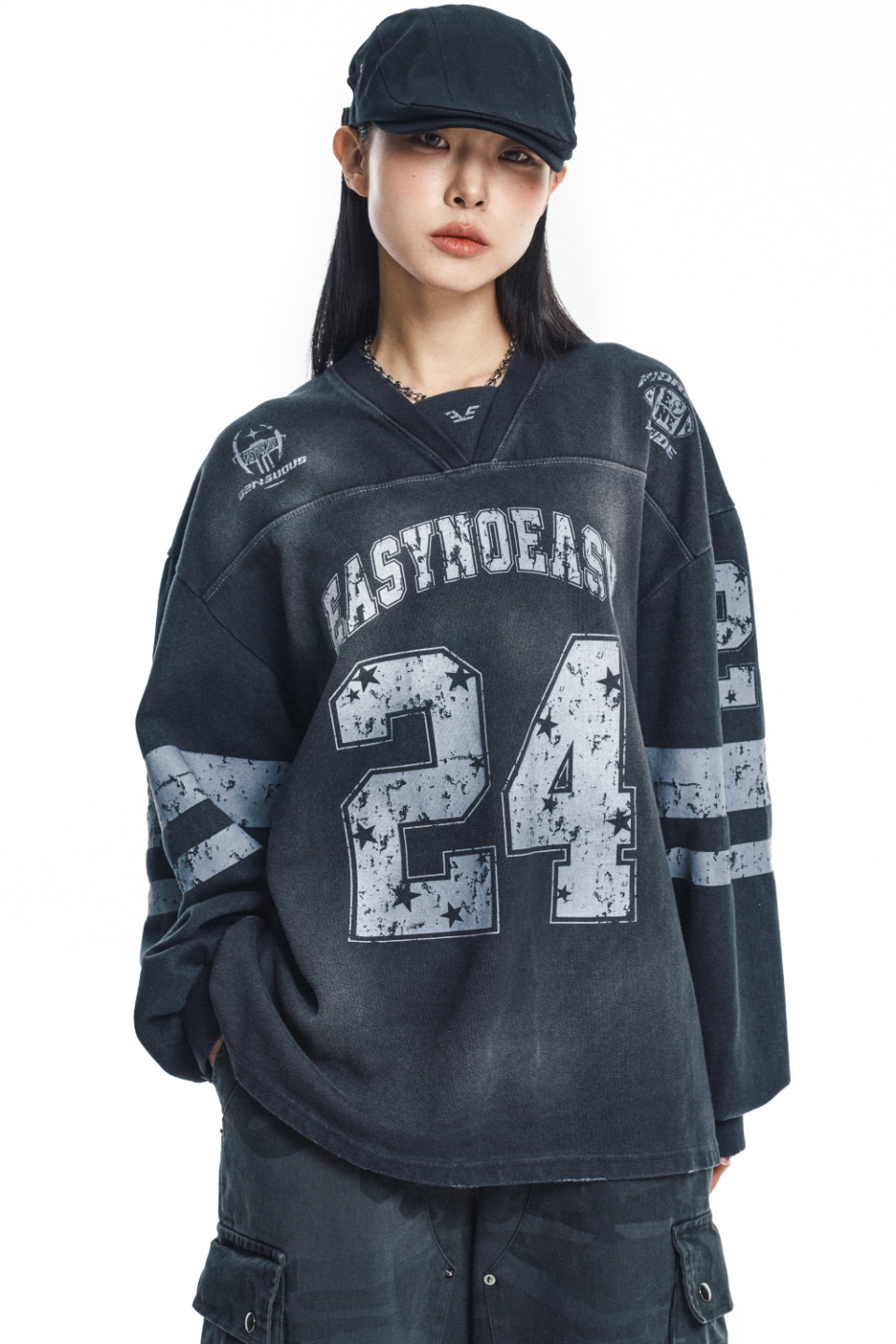 ★韓国の人気【EASY NO EASY】★Long Sleeve Football Jerse.y★ MUSINSA公式 | EASY NO EASY Long Sleeve Football Jersey - Navy