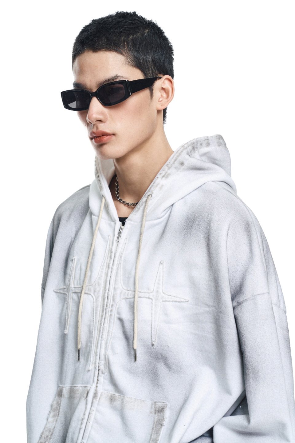 MUSINSA | EASY NO EASY Washed Patch Overfit Hooded Zip-Up