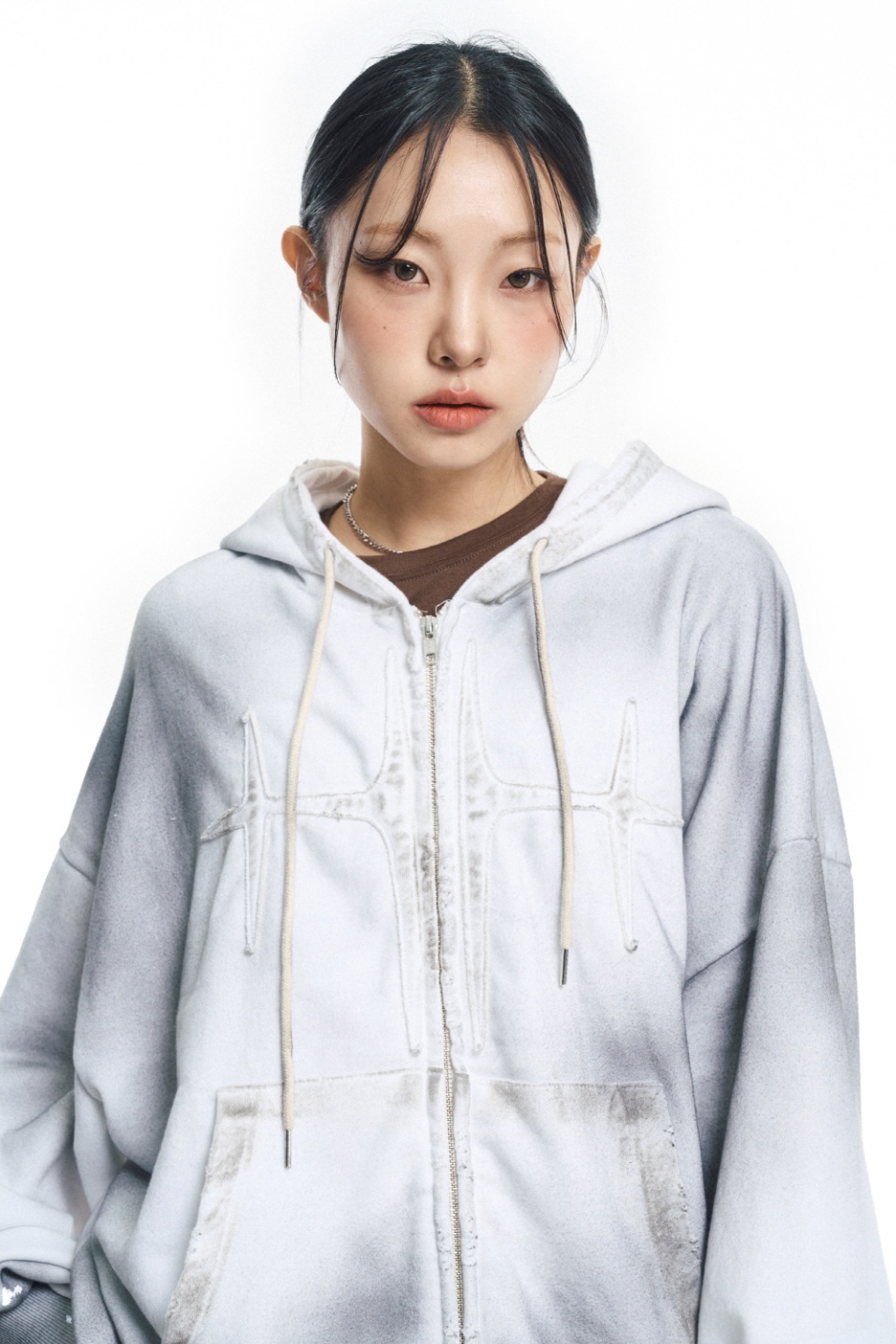 MUSINSA | EASY NO EASY Washed Patch Overfit Hooded Zip-Up