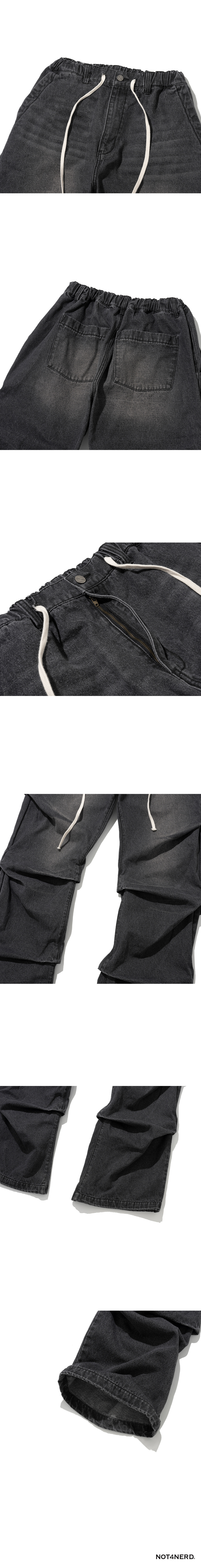 MUSINSA | NOT4NERD Shirring Wide Leg Denim Pants - Black