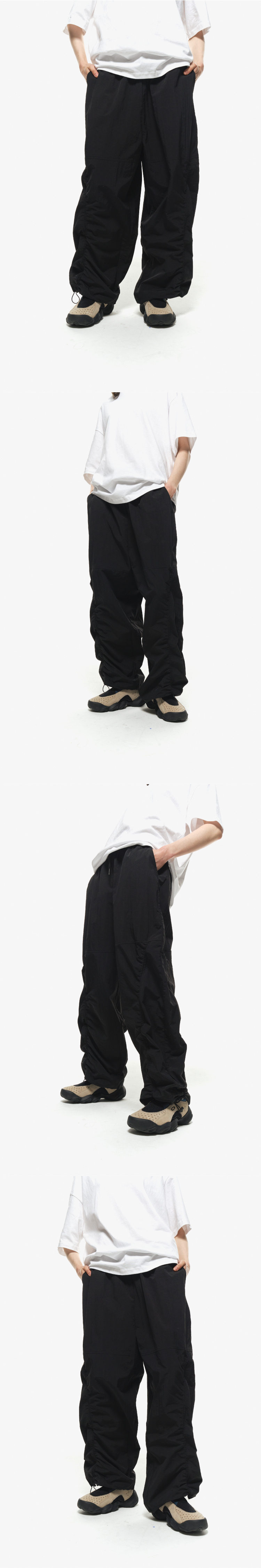 SHIRRING WIDE NYLON PANTS - 3 COLORS BLACK