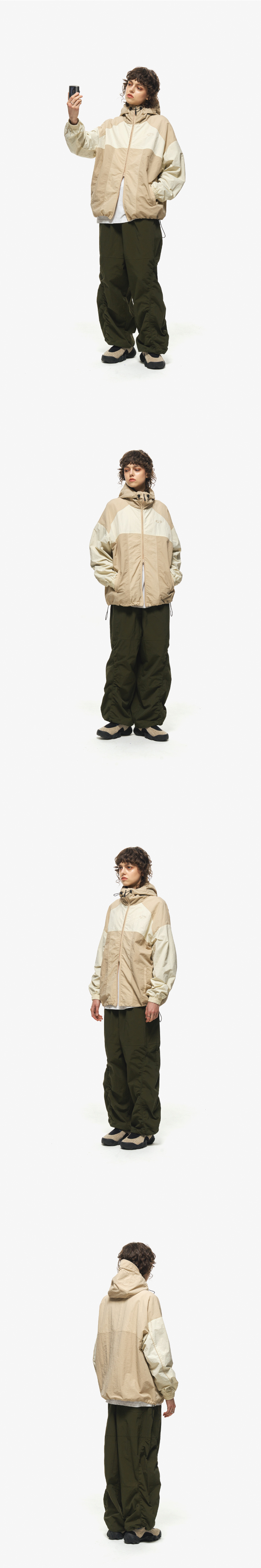 SHIRRING WIDE NYLON PANTS - 3 COLORS KHAKI