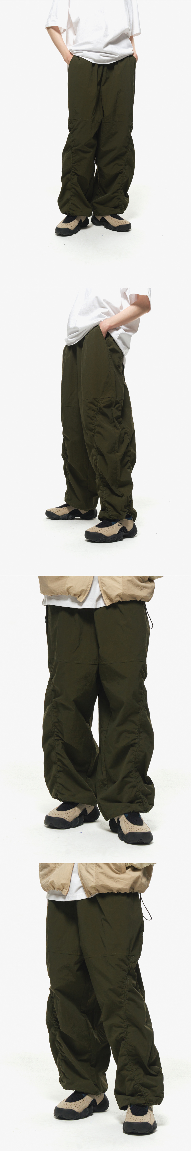 SHIRRING WIDE NYLON PANTS - 3 COLORS KHAKI