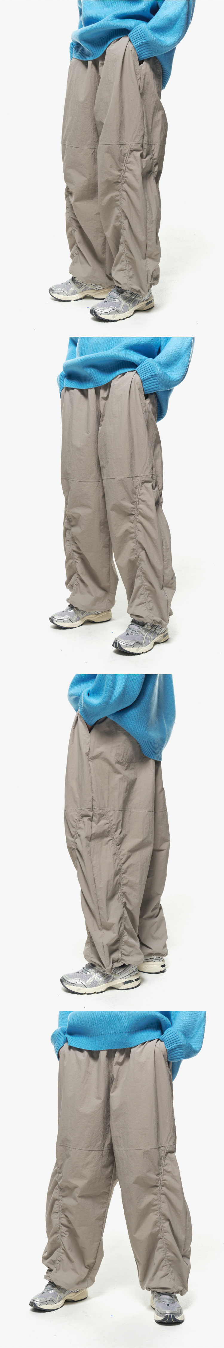 SHIRRING WIDE NYLON PANTS - 3 COLORS GREY