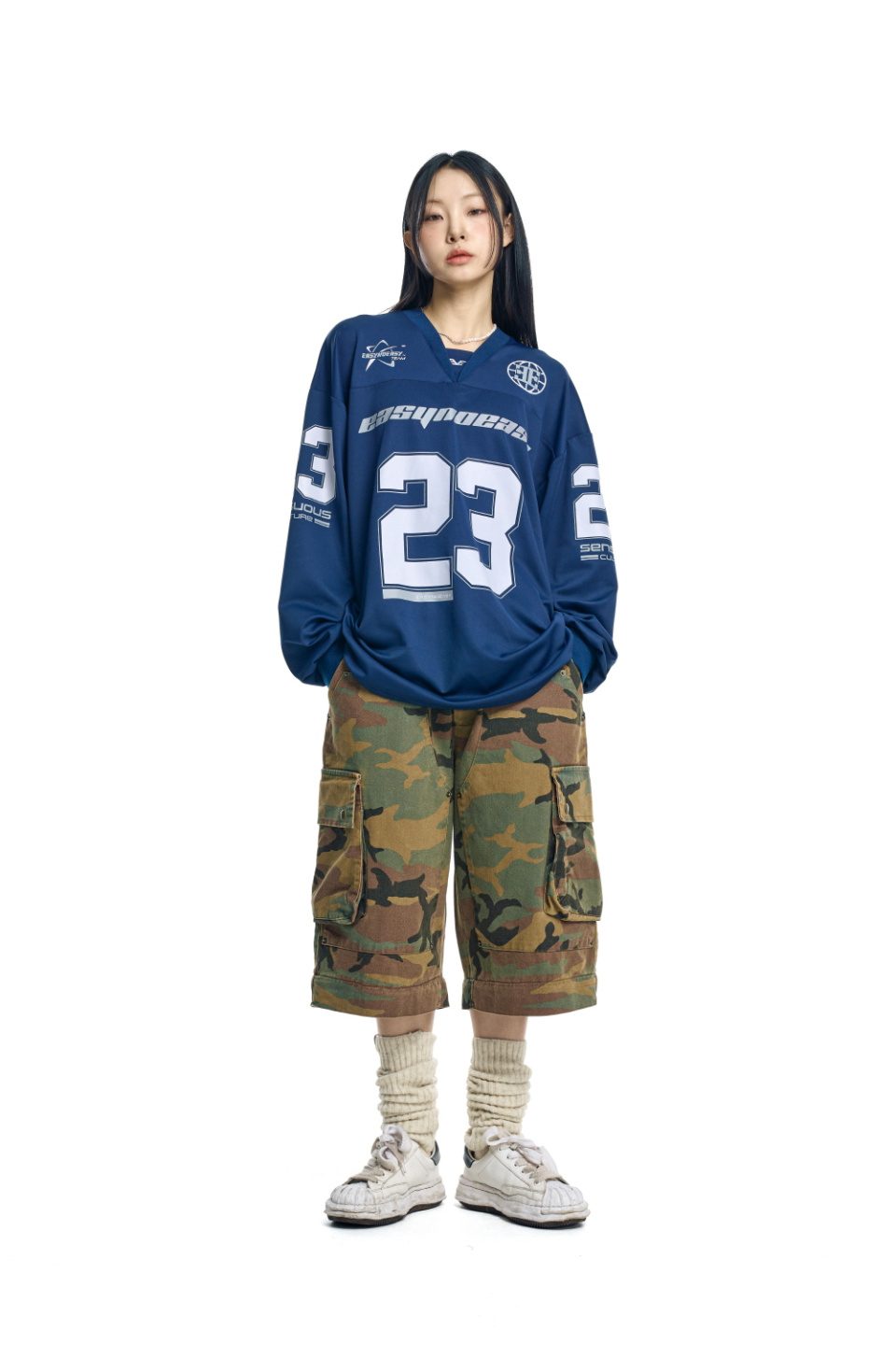 MUSINSA公式 | EASY NO EASY Long Sleeve Football Jersey - Navy
