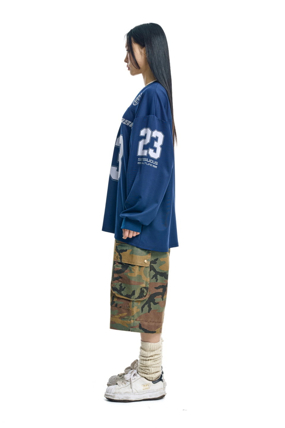 MUSINSA公式 | EASY NO EASY Long Sleeve Football Jersey - Navy