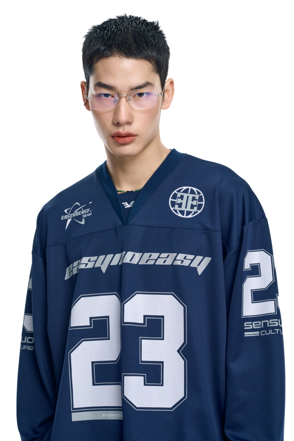 MUSINSA | EASY NO EASY Long Sleeve Football Jersey - Navy