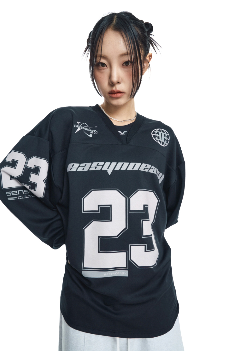 ★大人気★EASY NO EASY★Long Sleeve Football Jersey★追跡付 MUSINSA公式 | EASY NO EASY Long Sleeve Football Jersey - Black