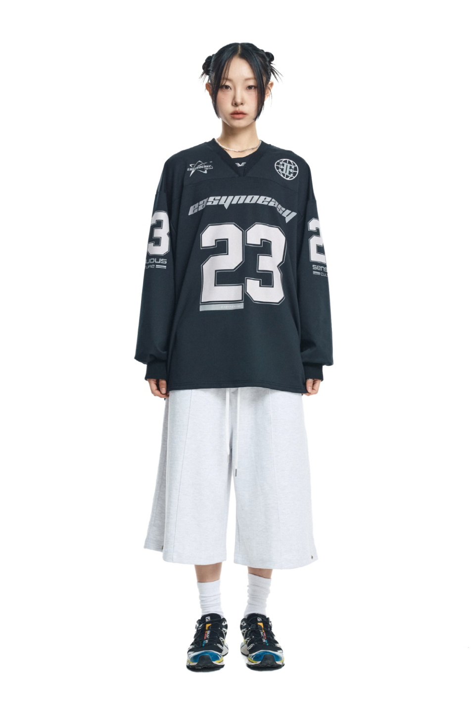 MUSINSA | EASY NO EASY Long Sleeve Football Jersey - Black