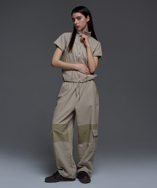 [NF] WAFFLE CHECK UTILITY NYLON PANTS (BEIGE)_F24QD866