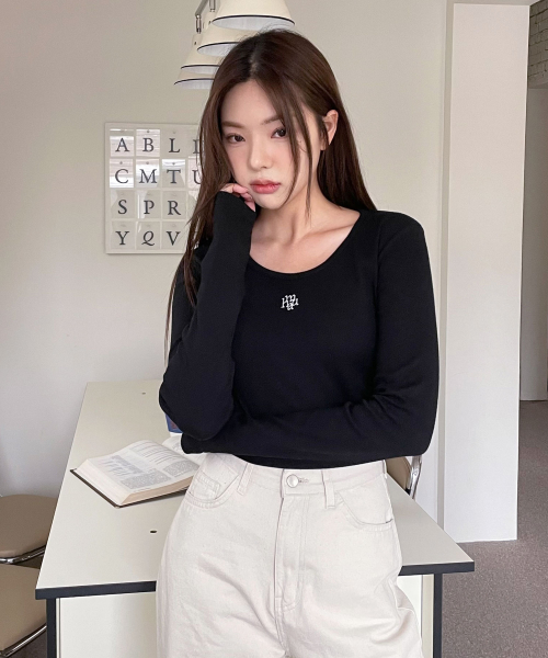 STITCH UNECK COTTON SPAN LONG SLEEVE [5color]