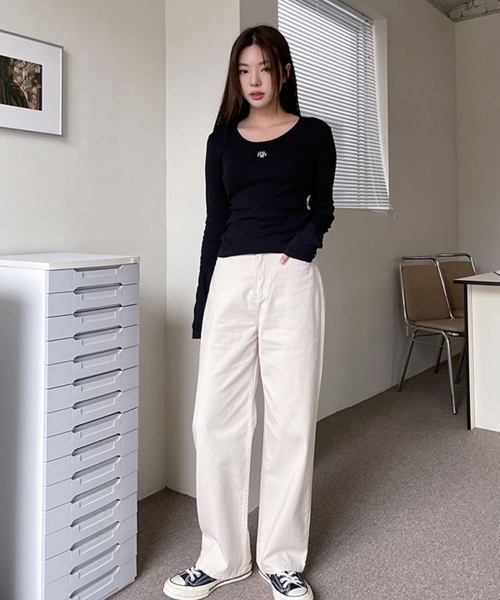 STITCH UNECK COTTON SPAN LONG SLEEVE [5color]