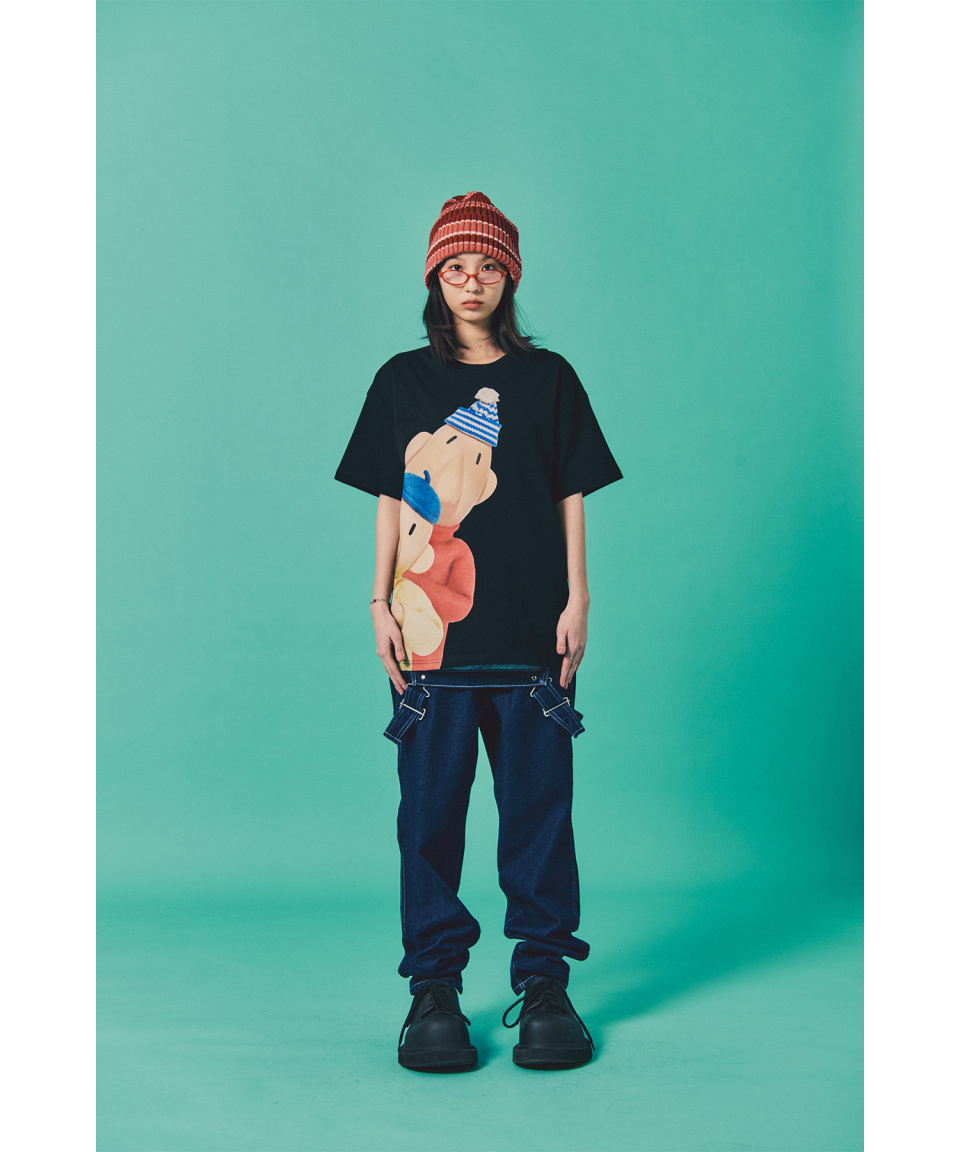 MUSINSA公式 | LAUGHER [PAT&MAT] Hello T-shirt. - Black