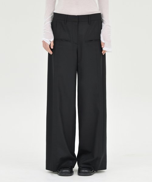 W Wool Wide Pants, Black