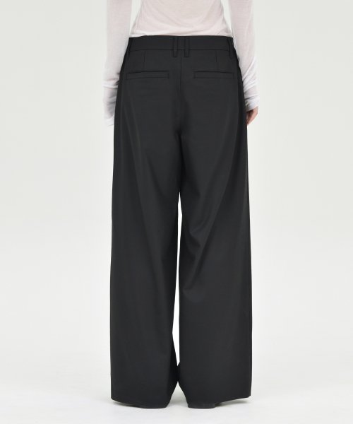 W Wool Wide Pants, Black