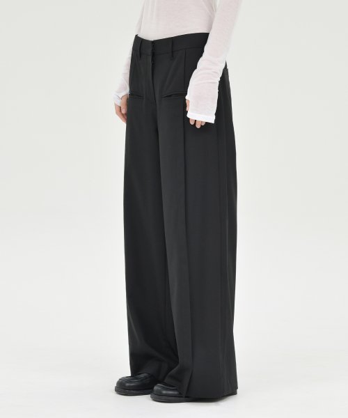 W Wool Wide Pants, Black