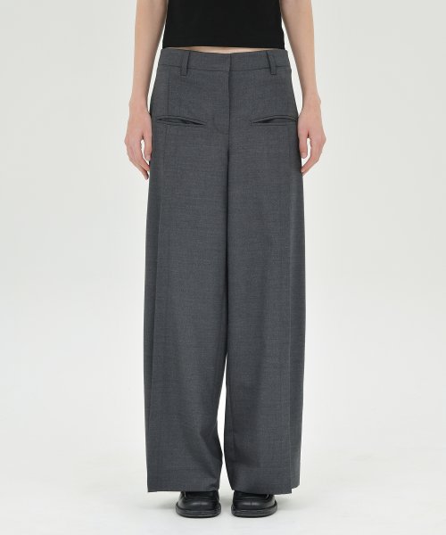 W Wool Wide Pants, Charcoal