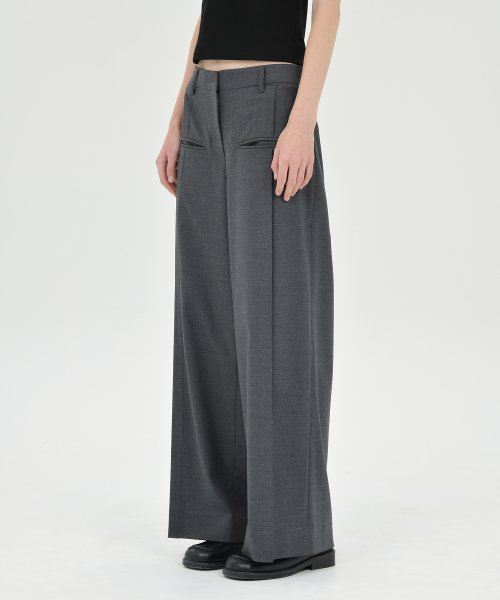 W Wool Wide Pants, Charcoal