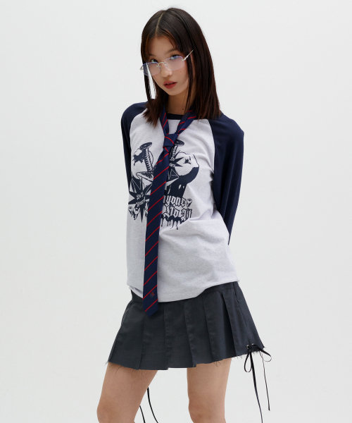 CUT OFF PLEATED MINI SKIRT [GREY]