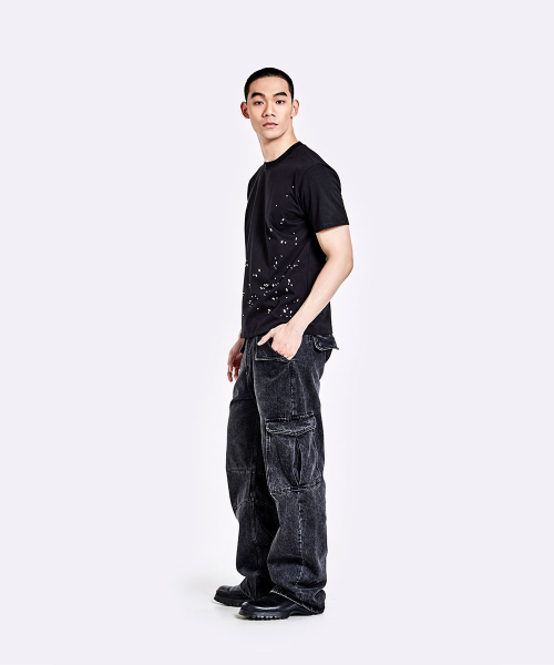 Denim cargo pants - Washed black