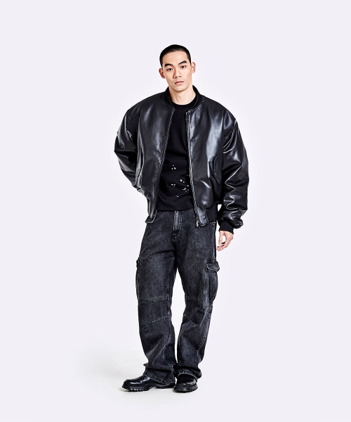 Denim cargo pants - Washed black