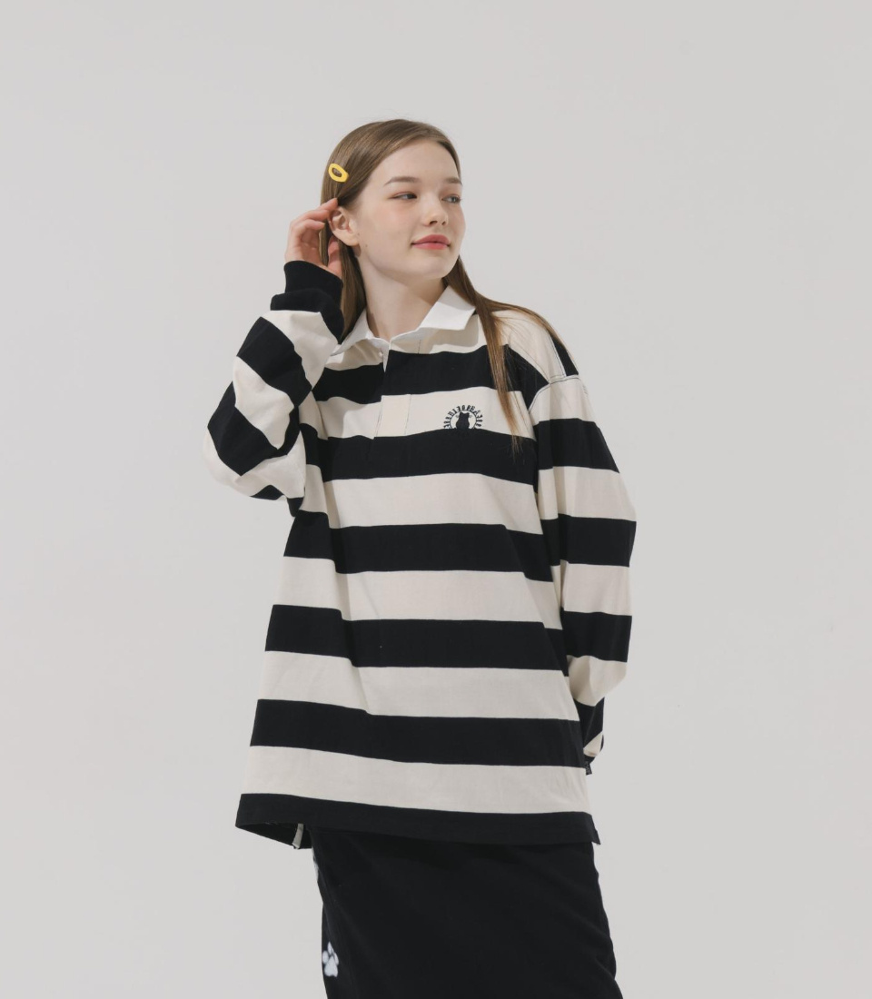 바쥬비쥬(BAJOO BIJOO) CIRCLE EMBROIDERY OVER-FIT RUGBY SHIRT [BLACK] - 사이즈 ...
