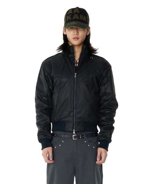 Piping Leather Blouson (Black)