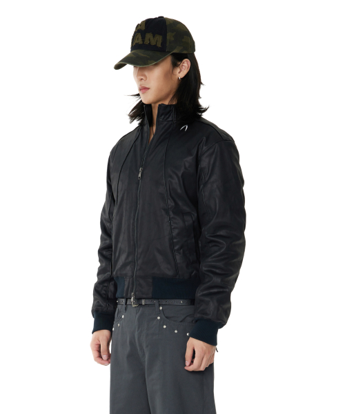 Piping Leather Blouson (Black)
