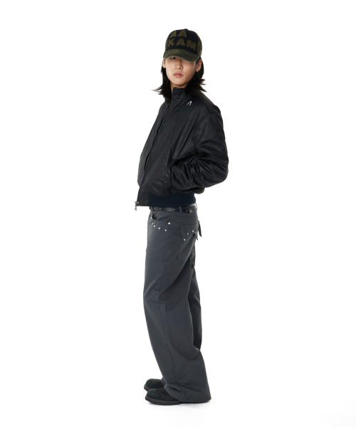 Piping Leather Blouson (Black)