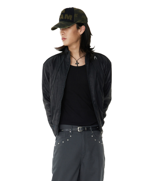 Piping Leather Blouson (Black)
