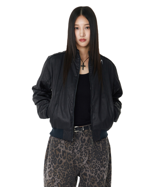 Piping Leather Blouson (Black)
