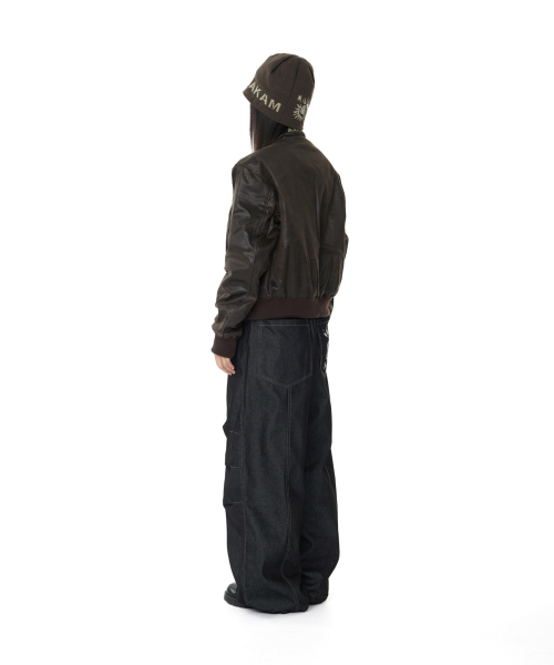 Piping Leather Blouson (Brown)