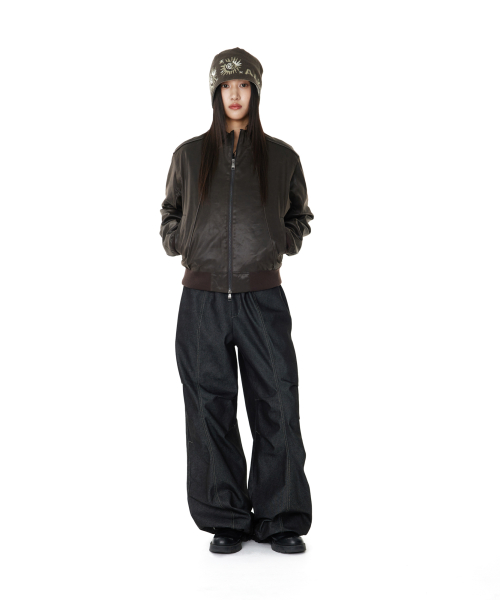 Piping Leather Blouson (Brown)