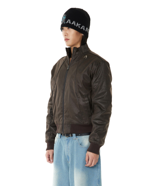 Piping Leather Blouson (Brown)